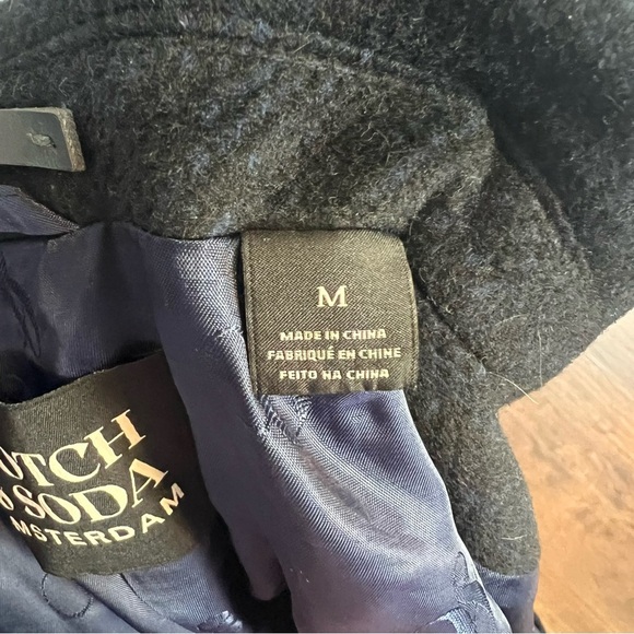 Scotch & Soda Blue Black Wool Blend Pea Coat - Picture 14 of 14